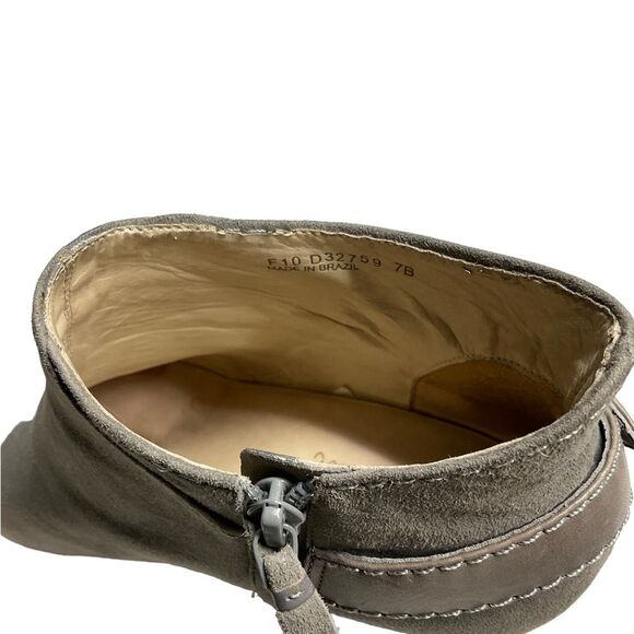 Cole Haan Gray Suede Leather Side Zip Buckle Stack Heeled Shoe Bootie Size 7B - Picture 7 of 16